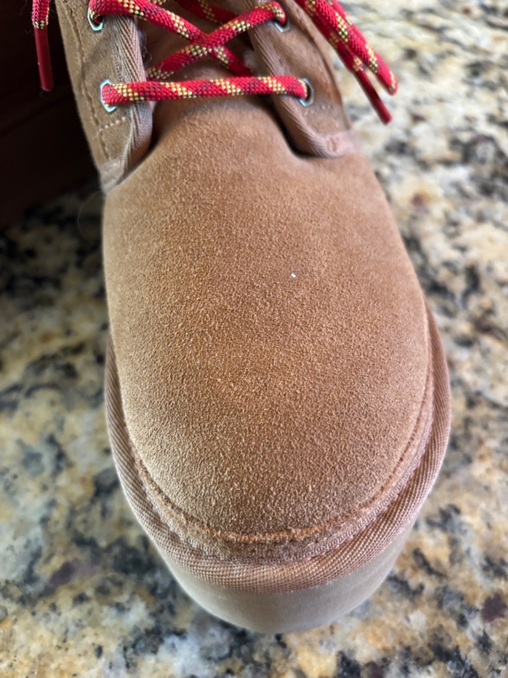 UGG Brown Suede Lace-Up Platform Boots with Red Laces - Picture 6 of 7